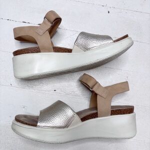 Ecco Flowt Corksphere Wedge Cork Sandals Pure White Gold/Powder Size 39